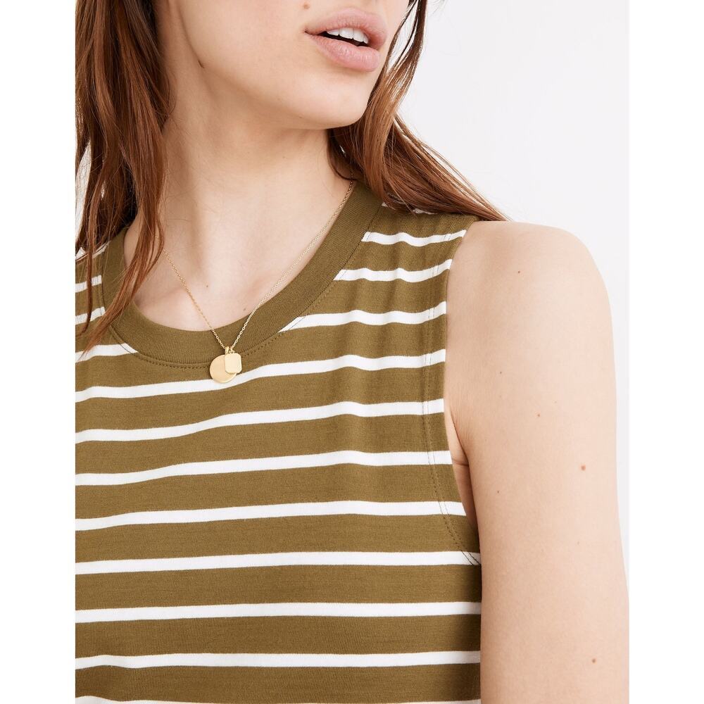 Madewell Olive and White Striped Midi Dress - Picture 4 of 14